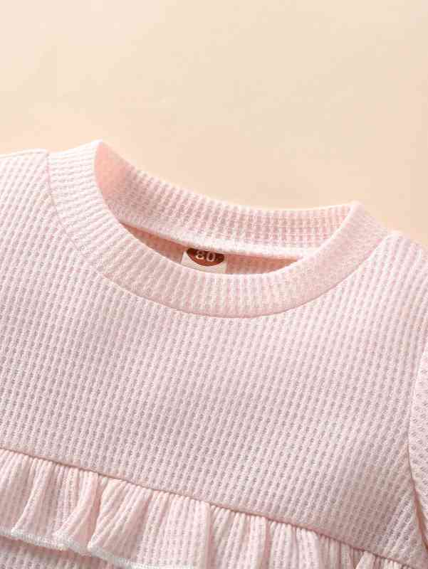 Baby Waffle Knit Frill Trim Tee & Leopard Skirt SHE