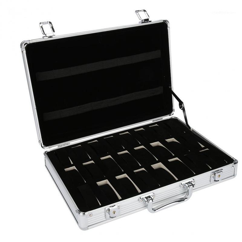 Watch Boxes & Cases 24 Grid Aluminum Suitcase Case Display Storage Box Bracket Clock Clock1