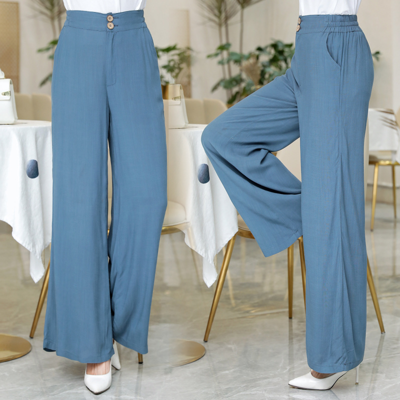 New Cotton Linen Soft Wide Leg Women Pants Elastic Waist Solid Color Summer Loose Trousers High Waist Pant Plus Size XL-5XL 201109