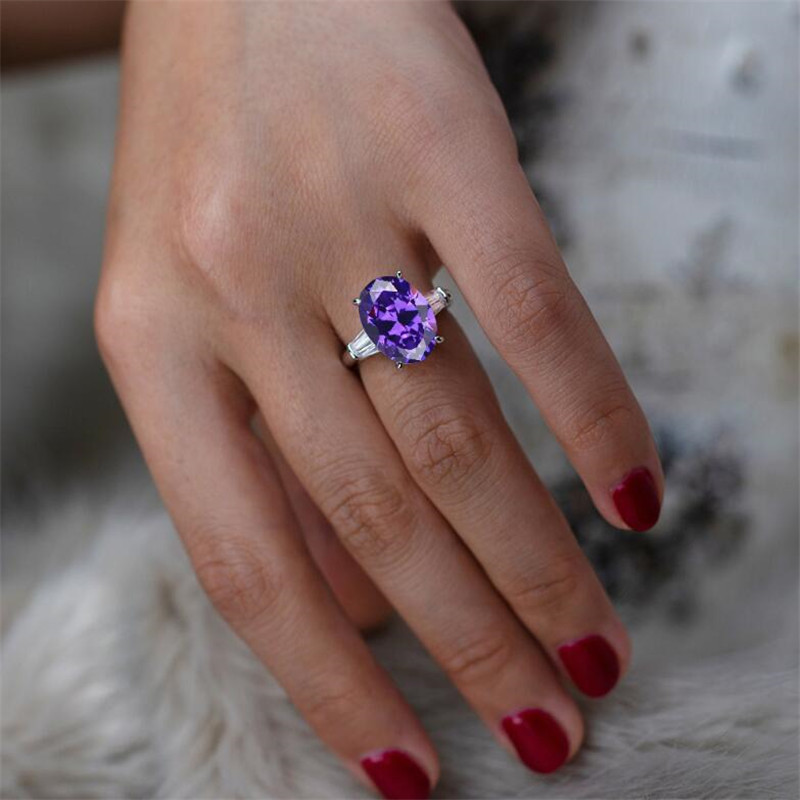 Classical 4 Claw Fine Jewelry 925 Sterling Silver Large Oval Cut Multi Color Gemstones Moissanite Eternity Women Wedding Bridal Ring Gift