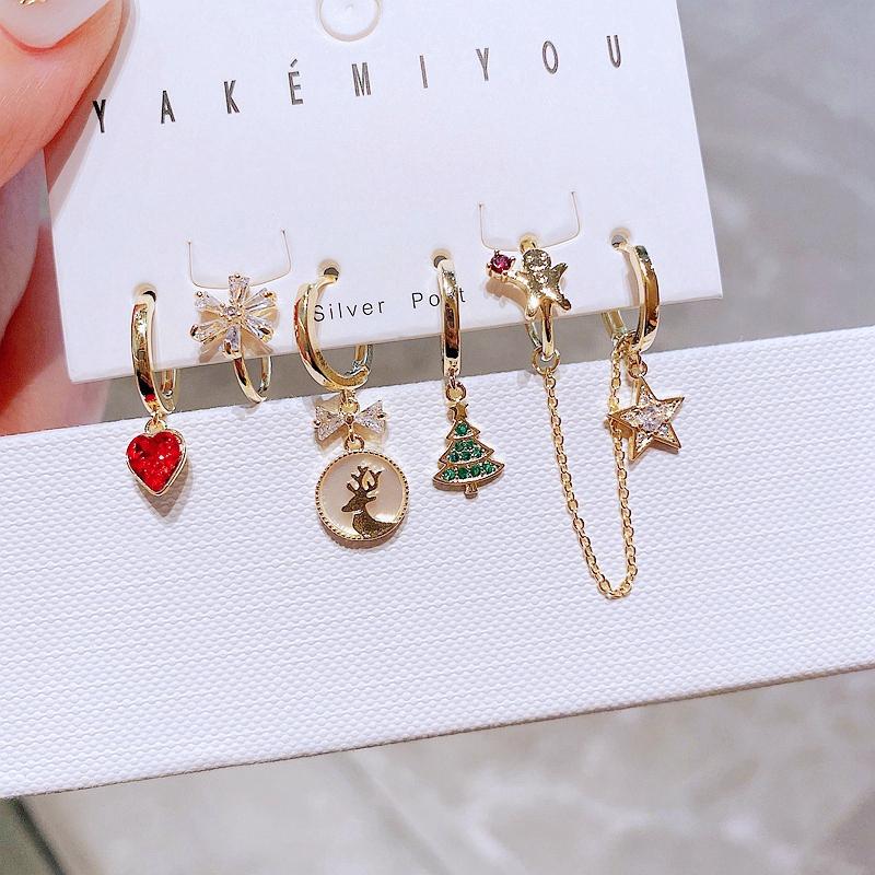 Dangle & Chandelier Trendy 6pcs Christmas Elements Heart Star Earrings Set With Ear Cuff Gold Color Women Gift Jewelry, Silver
Dangle & Chandelier Trendy 6pcs Christmas Elements Heart Star Earrings Set With Ear Cuff Gold Color Women Gift Jewelry, Silver