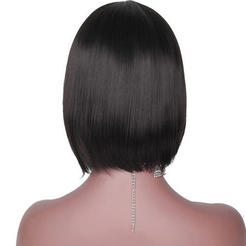 Natural Women Pixie Bob Cut Wigs Short Straight Black Synthetic Hair Wig