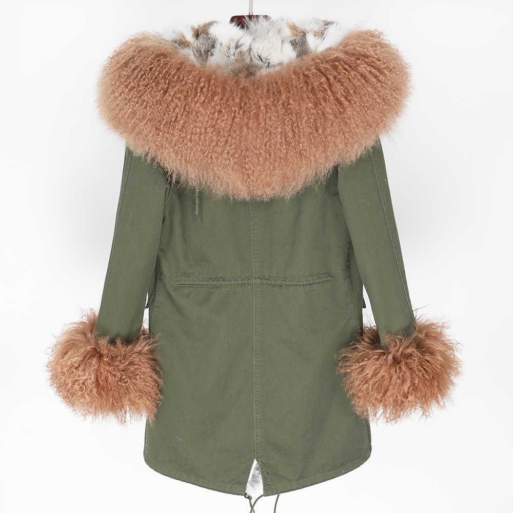 Women real bunny lined park with cotton black natural collar winter jacket woman parkas Women's fur coat 201103