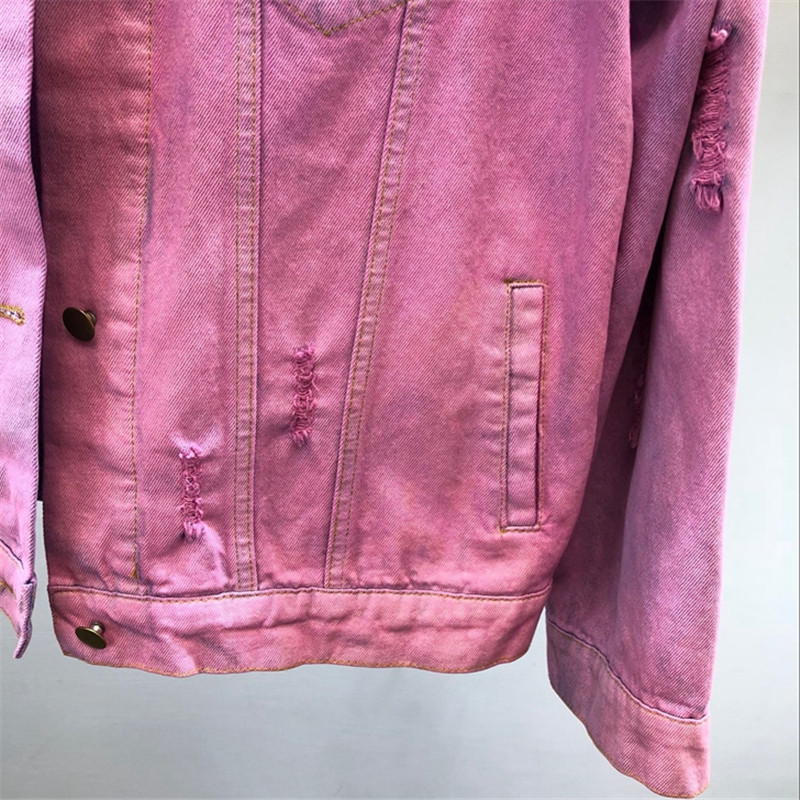 Autumn New Women Basic Coats Vintage Bomber Jacket Long Sleeve Casual Female Holes Jeans Coat Casacos Feminino Outwear M171 201106