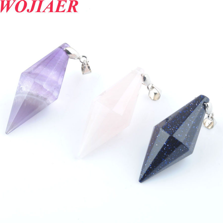 WOJIAER Unique Symmetry Pendant Necklace Cone Natural Healing Crystal Multi Faceted Pyramid Reiki Chakra Amulet Jewelry DBO916