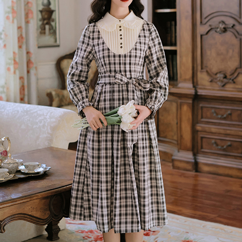 2021 Classic Spring Dress Fashions High-waist Temperament Trellises Splicing Belt Long-sleeve Doll Zbok, Gray.
2021 Classic Spring Dress Fashions High-waist Temperament Trellises Splicing Belt Long-sleeve Doll Zbok, Gray.