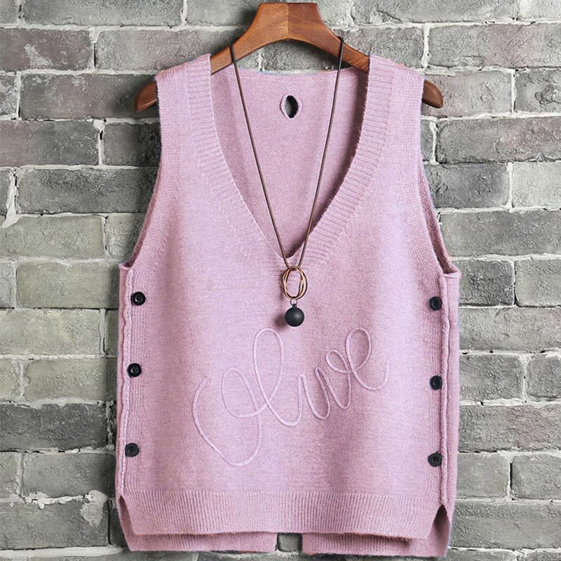 Woman Short Sleeveless Knitted Sweater Vest Waistcoat Side Buttons Casual Vest Female Pullover Plus Size Fashion Autumn Lady Top 201211