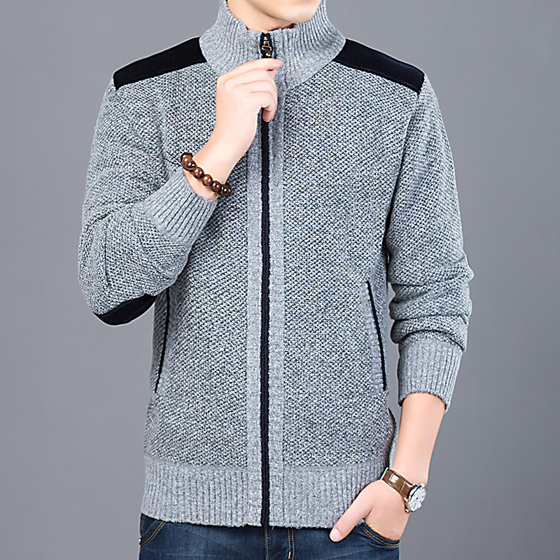 Winter Men Streetwear Jacket Causal Cardigan Coat Knitted Cardigan Thick Zipper Patchwork Male Sweater Mandarin Collar Outerwear 201221