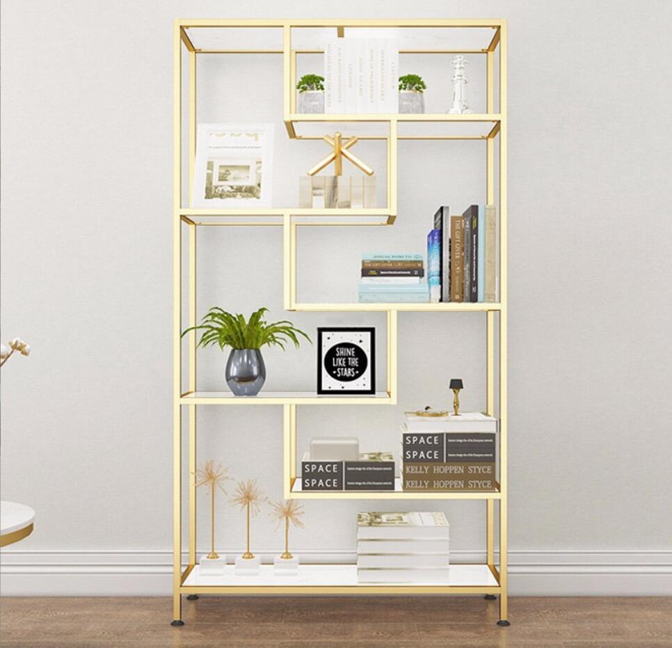 Solid wood shelf simple household living room Furniture study floor type bookshelf office partition iron display shelf