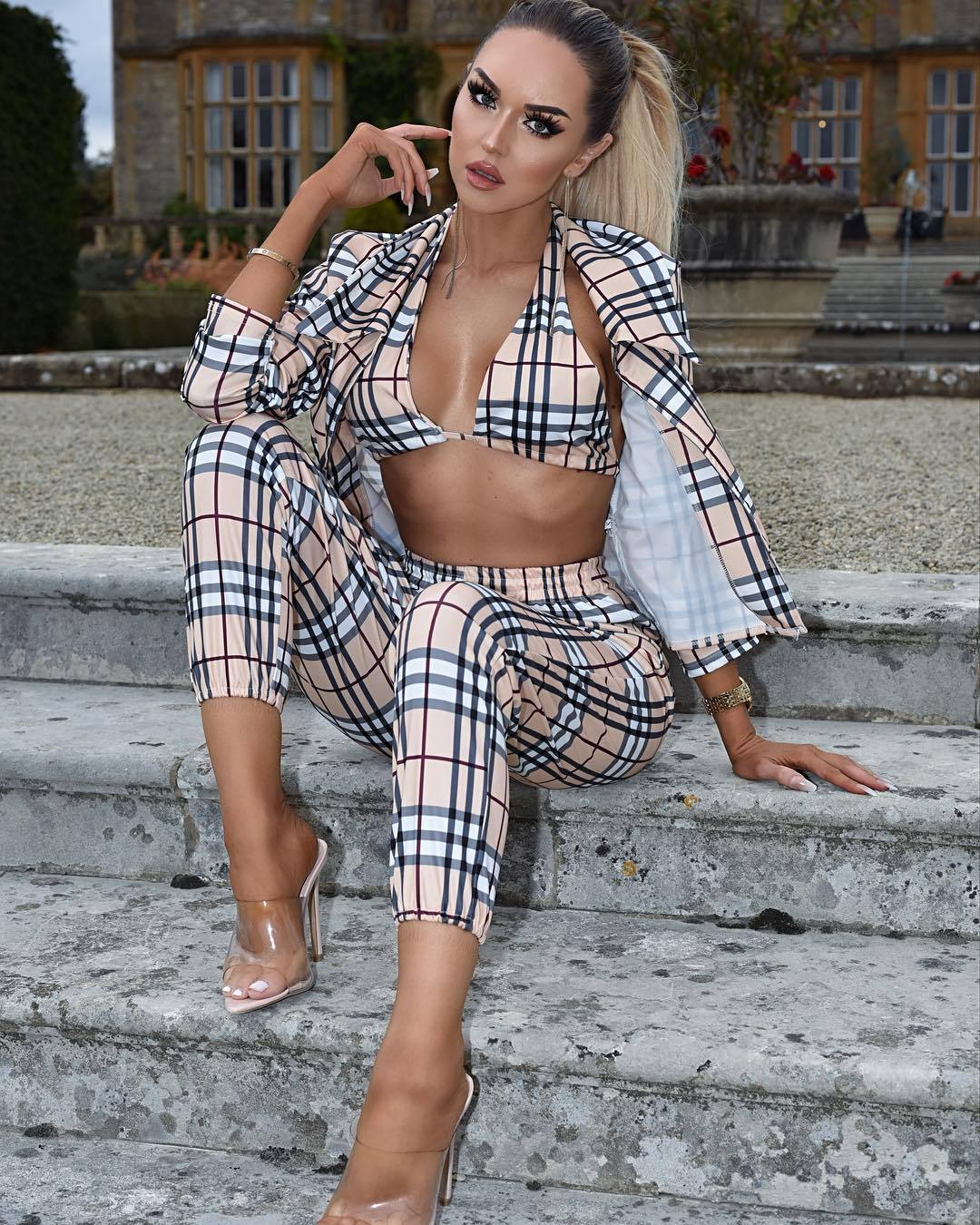Sexy Fashion Women's Casual Plaid Print Bra Top & Crop Jacket With Pants Three Pieces Set Party Club Streetwear, Khaki
Sexy Fashion Women's Casual Plaid Print Bra Top & Crop Jacket With Pants Three Pieces Set Party Club Streetwear, Khaki