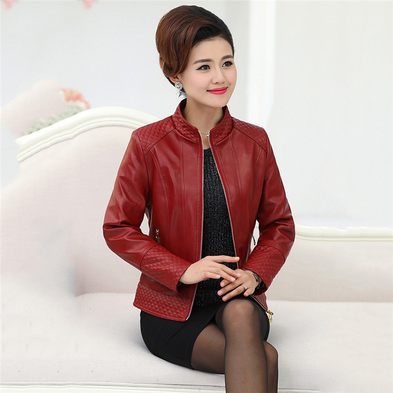 Faux Leather Coat Women Black Red 5XL 6XL Plus Size Mom PU Jackets Autumn Korean Fashion Turtleneck Leather Coat LD1105 201030