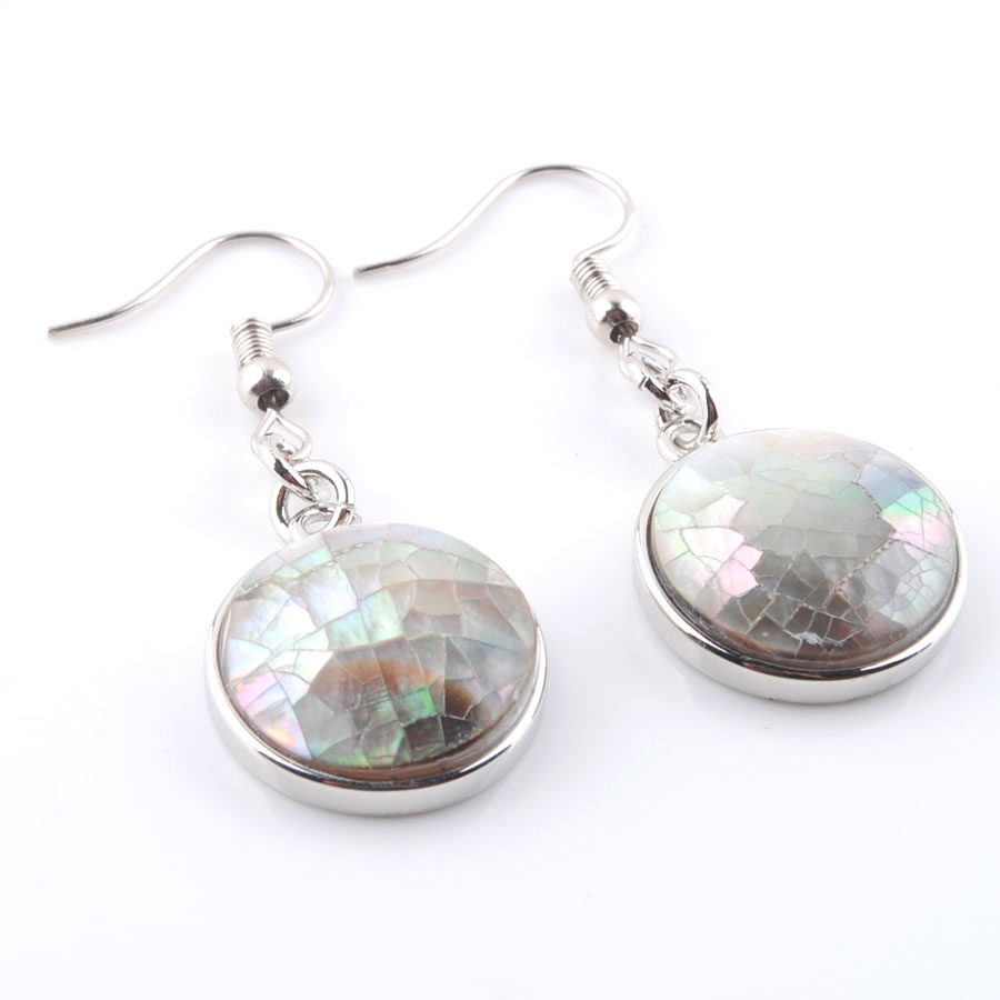 WOJIAER Natural Dangle Earrings Abalone Shell Round Shaped Beads Hook Pendants Earring Women Fashion Jewelry BR329