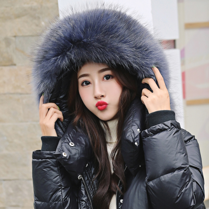 Winter Real raccoon Fur Collar Long White Duck Down Jacket With Dood Female Loose Thick Casual Warm Zipper lovers clothes 201102