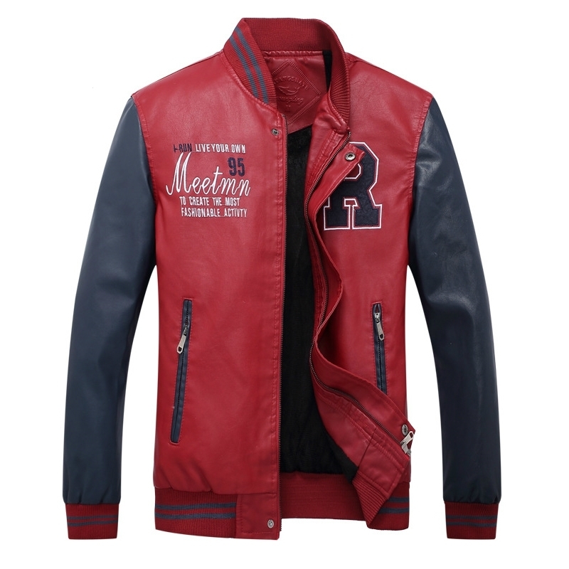 Winter Leather Baseball Jacket Men Thick Leather Jacket Men Motorcycle Coats High Quality Patchwork Bomber Jacket Man 201128