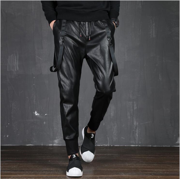 Men's Pants Leather Autumn And Winter Thick Loose Harlan Pencil Men Slim Korean Motorcycle Tight Elastic Waist Trousers
