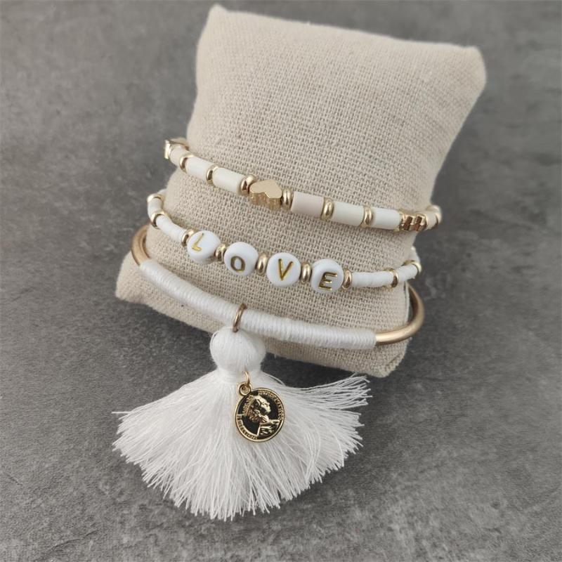 White Tassel Bracelet Set Friendship Bracelet Set Letters Summer Handmade Infinity Jewelry for Women
White Tassel Bracelet Set Friendship Bracelet Set Letters Summer Handmade Infinity Jewelry for Women