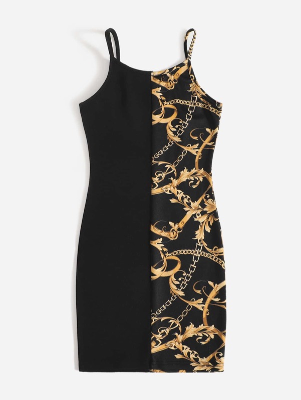 Girls Colorblock Chain Print Cami Dress SHE