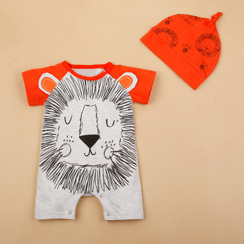 2PCS/0-24Months/Summer Newborn Jumpsuit Baby Boys Girls Clothes Cartoon Cute 100% Cotton Rompers+Hats Infant Clothing Set BC1024 Y1221