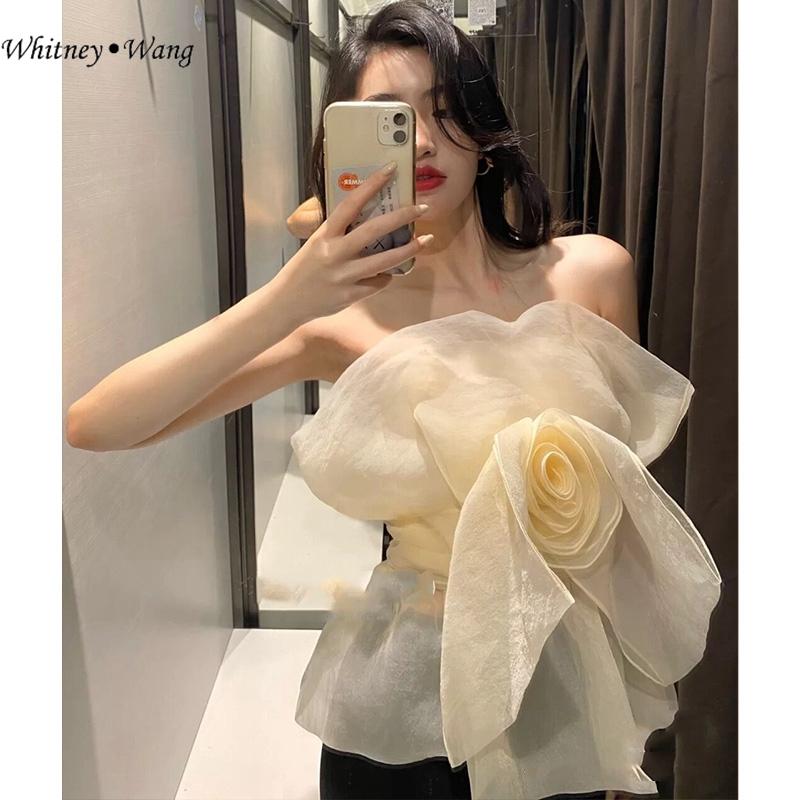 WHITNEY WANG 2021 Summer Fashion Streetwear 3D Floral Mesh Strapless Tops Women Party Wear T-shirt, Beige
WHITNEY WANG 2021 Summer Fashion Streetwear 3D Floral Mesh Strapless Tops Women Party Wear T-shirt, Beige