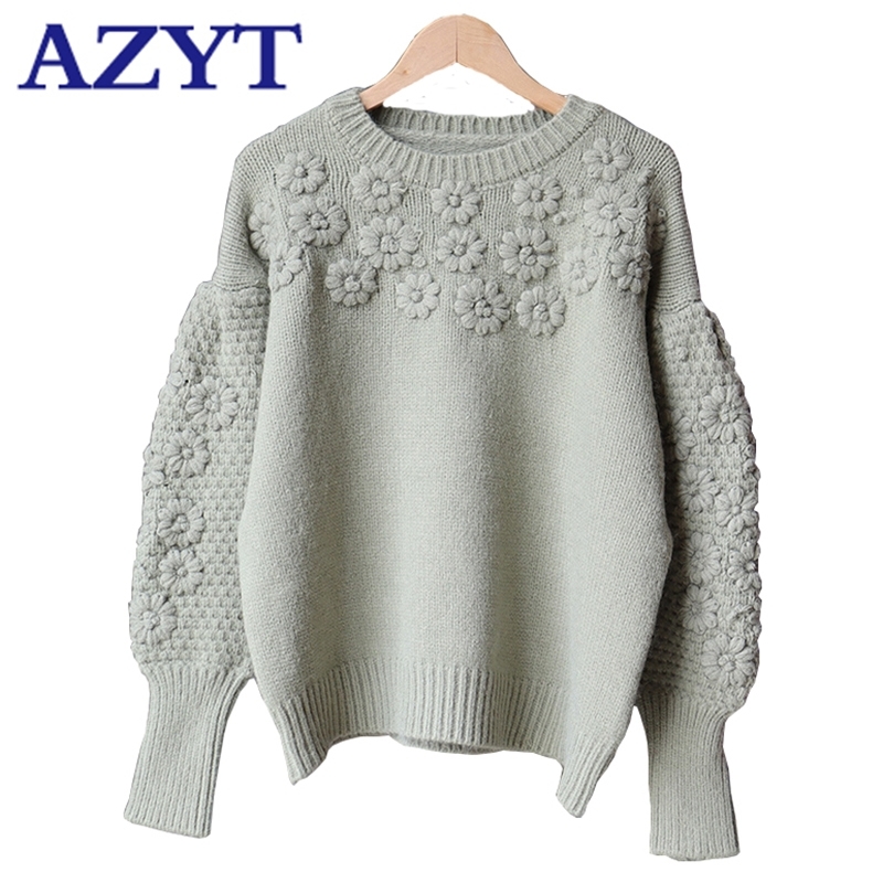 AZYT 3D Floral Embroidery Pullovers Woman Sweater Solid O Neck Chic Women's Jumpers Korean Loose Lantern Sleeve Knitwear 201203, Beige
AZYT 3D Floral Embroidery Pullovers Woman Sweater Solid O Neck Chic Women's Jumpers Korean Loose Lantern Sleeve Knitwear 201203, Beige
