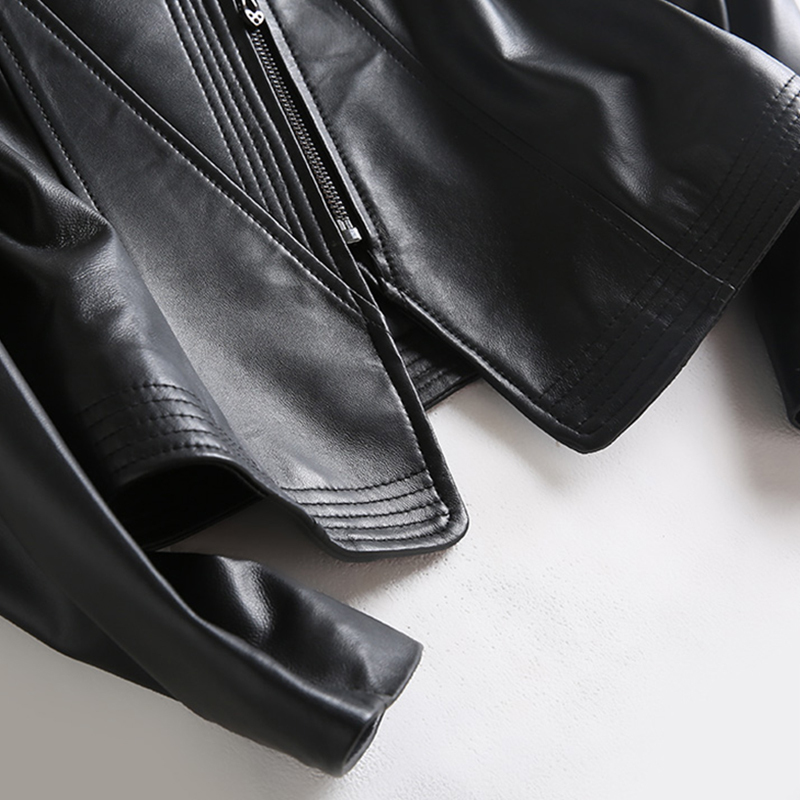 Nerazzurri High quality black short faux leather biker jacket women long sleeve women fashion plus size coats women 3xl-7xl 201030