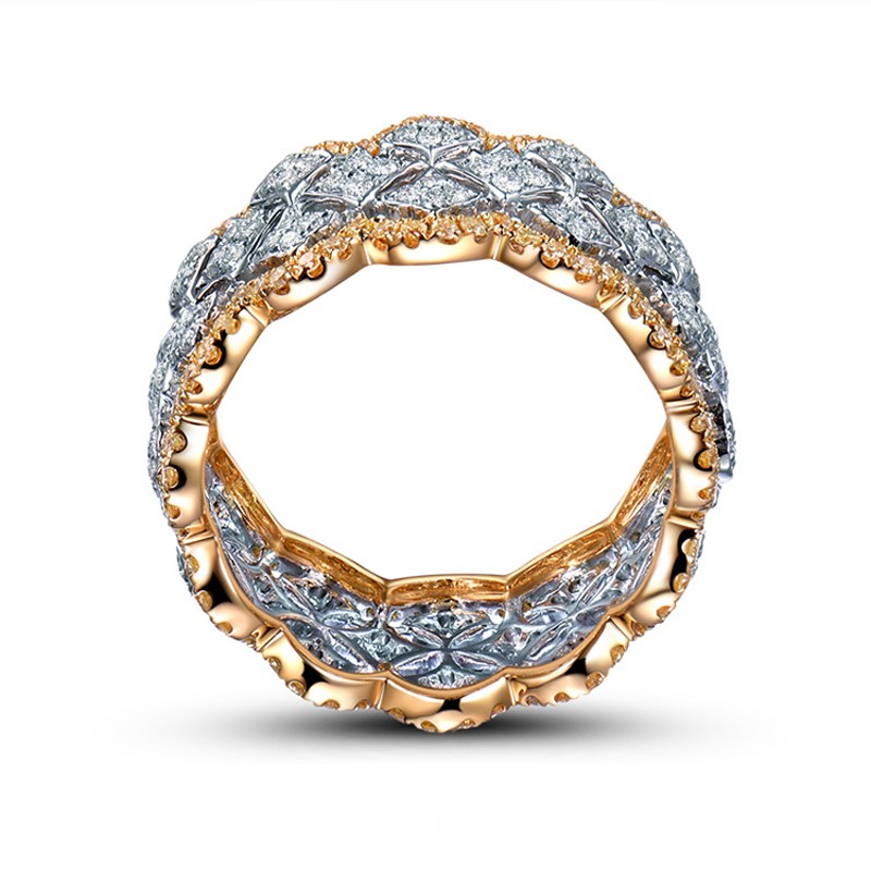 18k Rose Gold Pave Diamond Ring 925 Sterling Silver Bijou Engagement Wedding Band Rings For Women