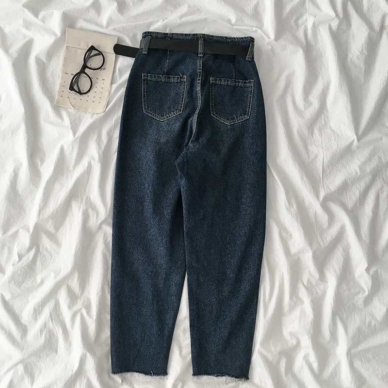 Fashion Jeans women Autumn Women's High Waist Allmatch Casual StraightLeg Jeans Pants Belt Included Vintage denim pants 201105