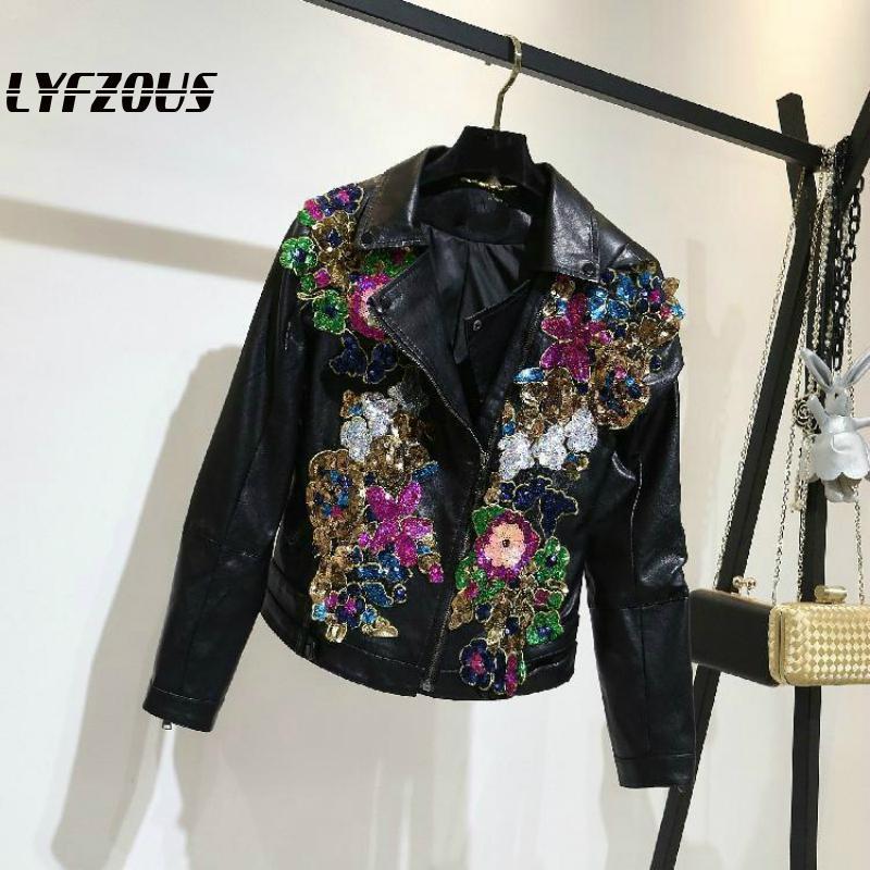 Women Short Pu Leather Jacket Coats New Fashion Colourful Sequins Diamonds Slim Coat Spring Autumn 2020 Long Sleeved Overcoat, Black pant
Women Short Pu Leather Jacket Coats New Fashion Colourful Sequins Diamonds Slim Coat Spring Autumn 2020 Long Sleeved Overcoat, Black pant