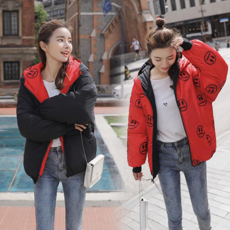 Can Be Worn On Two Sides Women Winter Jacket Hooded Students Short Coat Female Outwear Autumn 201017