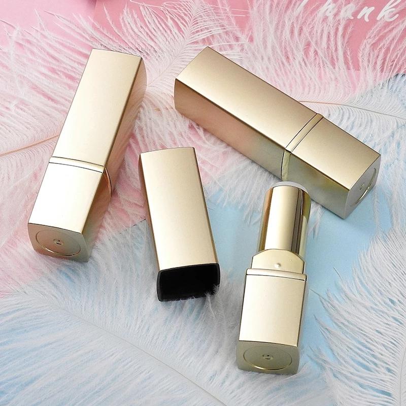 Empty 12.1mm Square Gold Lipstick Tube Empty Pink Cosmetic Lip Container Elegant Lip Makeup Tool Packaging 50pcs/lot