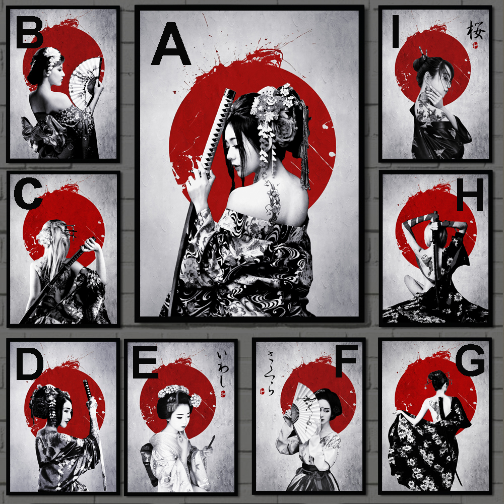 Custom Japanese Samurai Geisha Fan Women Wall Art Canvas Painting Black-White-Red Japanese Kanji Posters and Prints for Living Room Bedroom Home Decor No frame
Custom Japanese Samurai Geisha Fan Women Wall Art Canvas Painting Black-White-Red Japanese Kanji Posters and Prints for Living Room Bedroom Home Decor No frame
