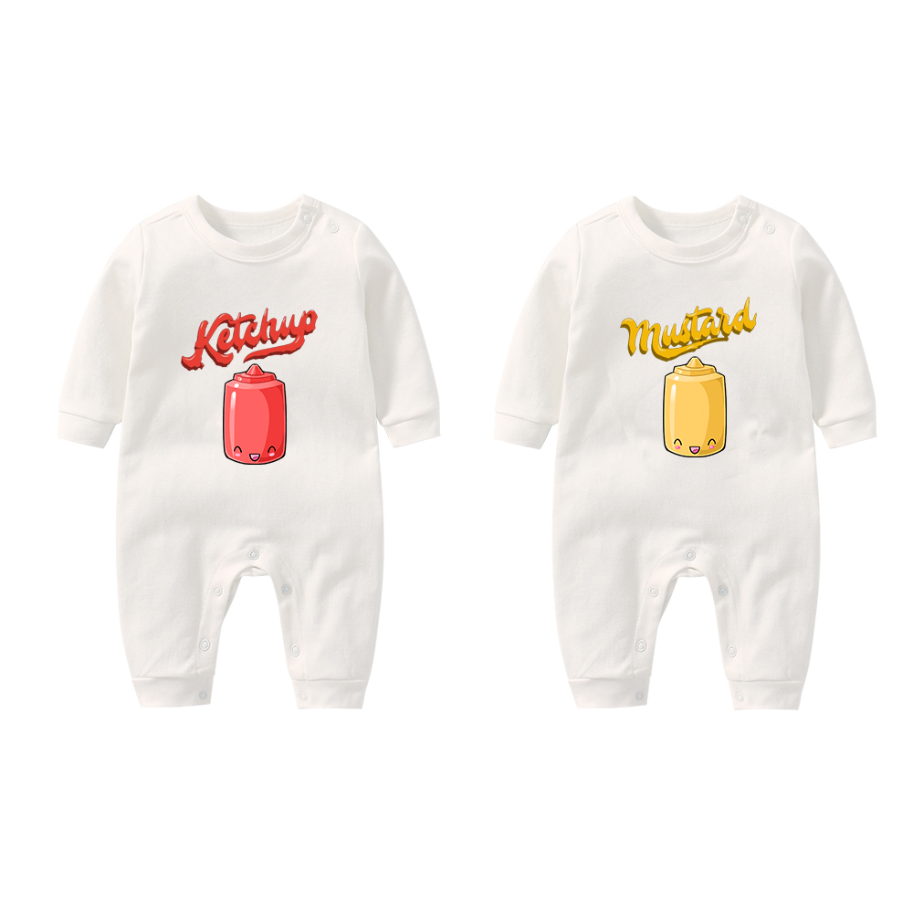 YSCULBUTOL Baby Bodysuit Yummz Tomato Ketchup Mustard Red Yellow Twins Set Boys Girls Clothes Twins Baby Outfits LJ201223