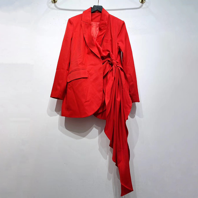 TWOTWINSTYLE Casual Irregular Blazer For Women Notched Long Sleeve Korean Black Coat Female Autumn Fashion Clothing 201114