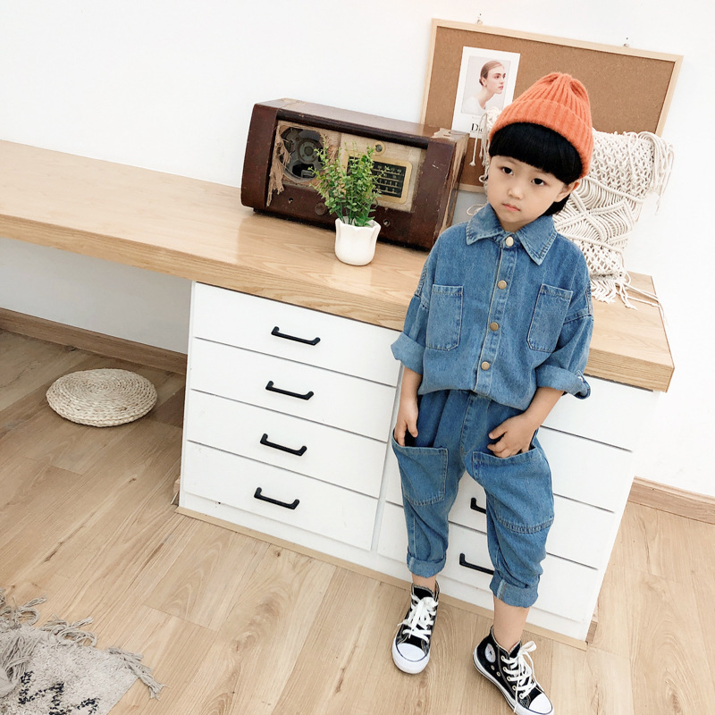 2020 Autumn New Style CHILDREN'S Suit koobull Tsai Two-Piece Baby Korean-style Solid Color Long-sleeve SuitX1019