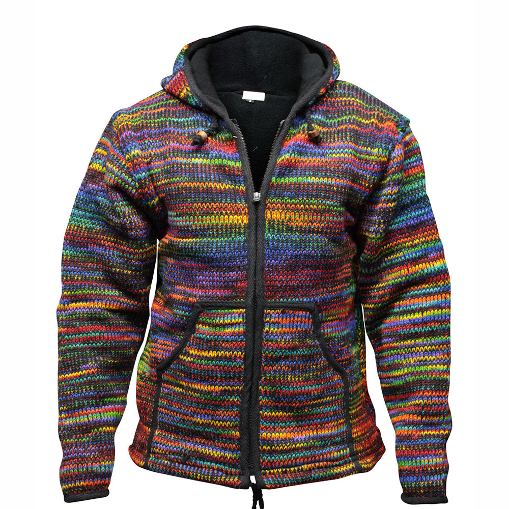 Unique Retro Men Camouflage Cardigan Sweater Color Mixing Fashion Autumn Winter Casual Loose Hooded Knit Sweater Plus Size S-4XL 201028