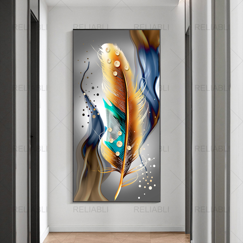 Abstract Nordic Feather Wall Art Canvas Painting Modern Feather Lines Posters and Prints Wall Pictures for Living Room Decor