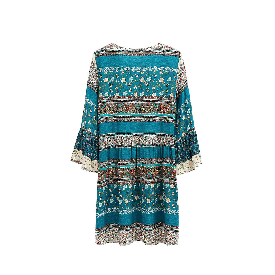 Summer dresses new Sehatle mini bohemian boho dress casual beach V-neck sexy short print pleated clothing flare for women T200604