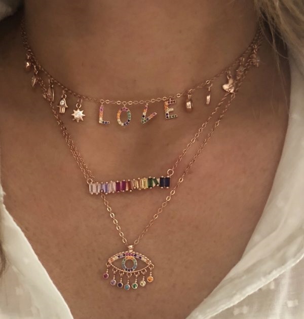 925 sterling silver lover necklace lucky symbol drop charm rainbow L O V E letter charms personalized valentine's gift