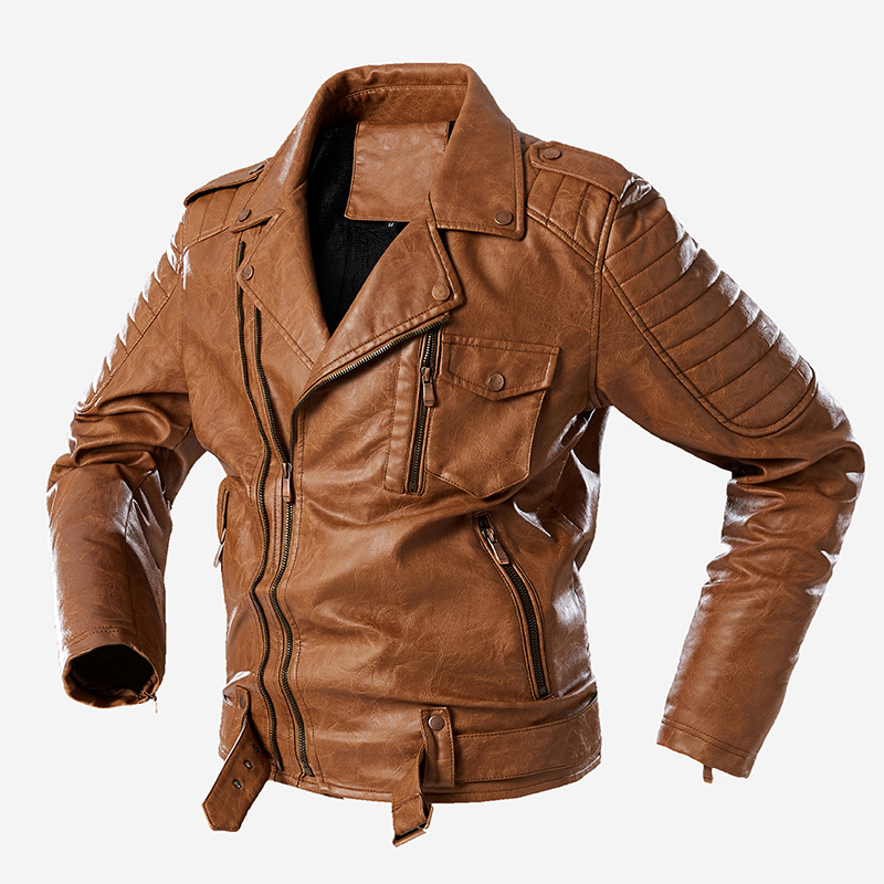 Men Trendy Fashion Motorcycle Jacket Men Vintage Biker Leather Jacket Coat Winter Fleece Casual Faux Leather Outerwear 201128