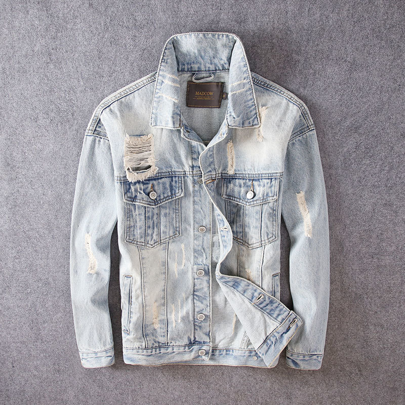 2021 New Fashion Streetwear Retro Light Blue Destroyed Ripped Denim Jackets Men Printed Designer Coat Hip Hop Chaqueta Zsco
2021 New Fashion Streetwear Retro Light Blue Destroyed Ripped Denim Jackets Men Printed Designer Coat Hip Hop Chaqueta Zsco
