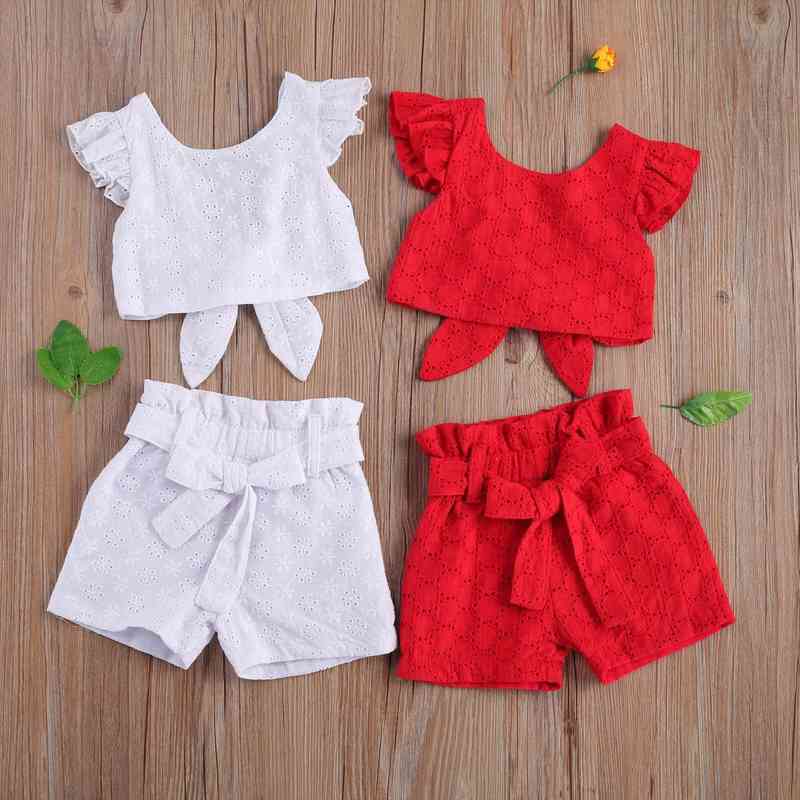Fashion Summer Girl Clothes Sets Children Kids Fly Sleeve Backless Bandage T-shirts Bownot Shorts 2pcs Outfits For Photography, White
Fashion Summer Girl Clothes Sets Children Kids Fly Sleeve Backless Bandage T-shirts Bownot Shorts 2pcs Outfits For Photography, White