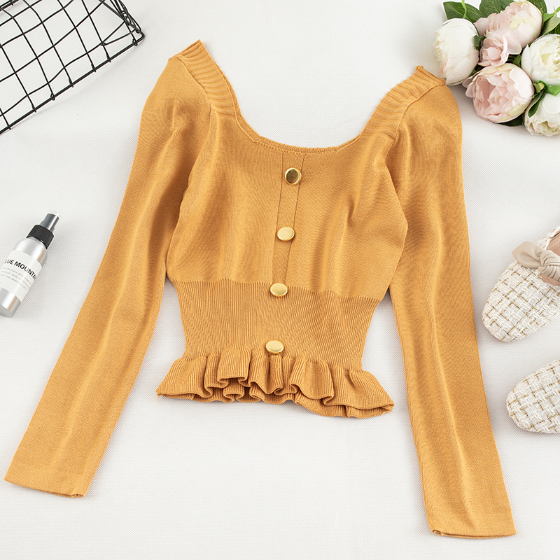 Gagarich Women Sweater Korean Version Long Sleeve Sweet Solid Short Girl Early Autumn Knitted Pullovers 201221