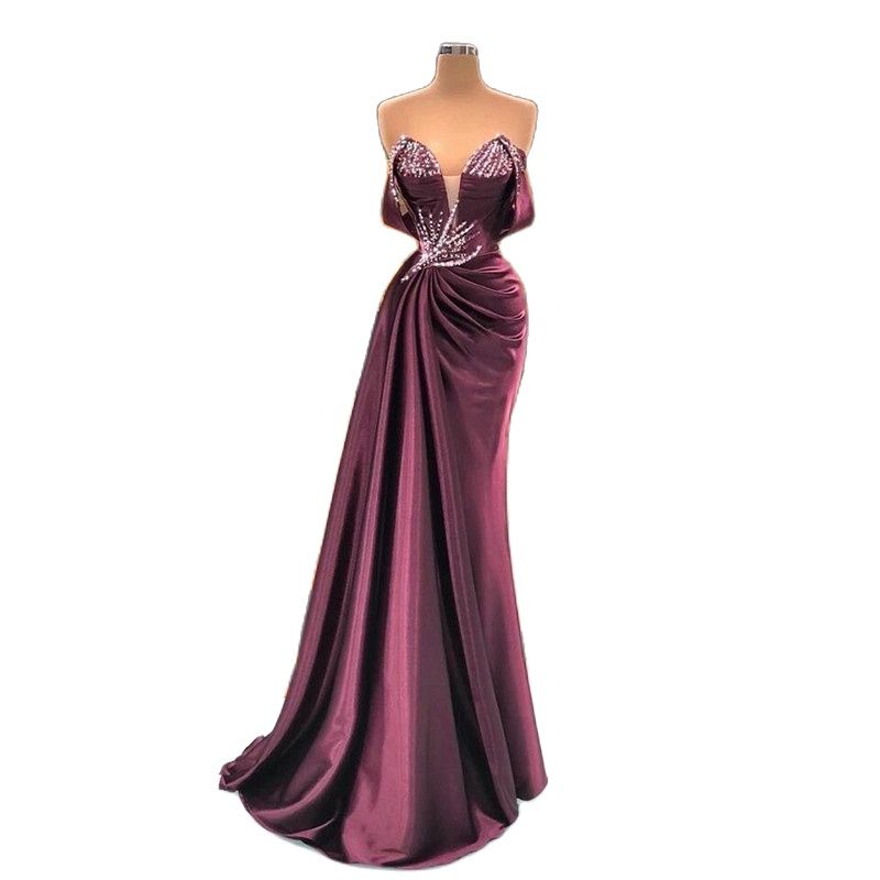 Dark Burgundy Merrmaid Evening Dress Pleats Beaded Sweetheart Neck Prom Dresses Custom Made Party Gowns
