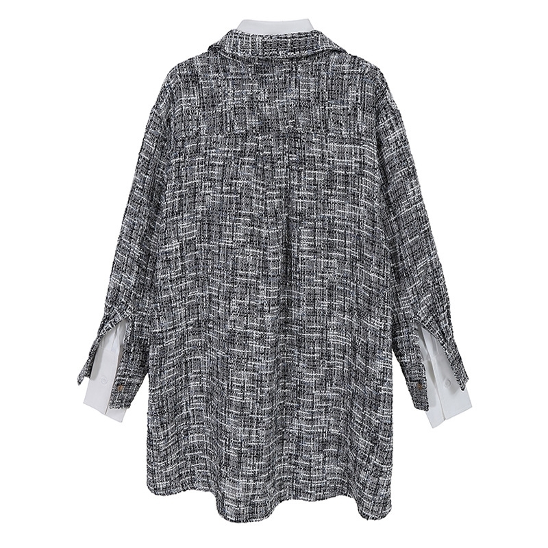 EAM Loose Fit Gray Split Joint Big Size Jacket Lapel Long Sleeve Women Coat Fashion Spring Autumn 1DB900 201023
