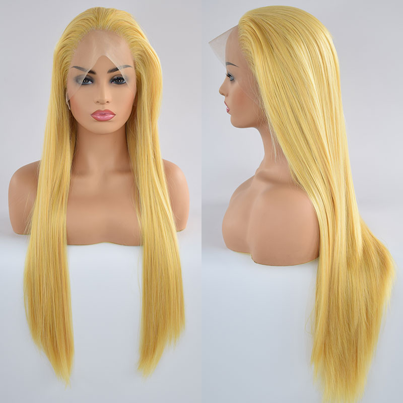 Mix Yellow Natural Straight Synthetic 13*4 Lace Front Wig Heat Resistant Fiber blonde wig Natural Hairline For Women Wigs