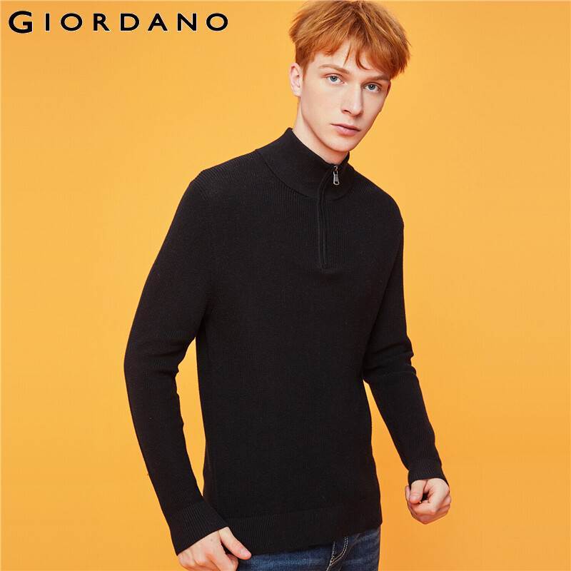Giordano Men Sweaters Zippered Half Placket Mockneck Pullover Sweater 12 Needle Knitting Ribbed Cuffs Hem Sueter Hombre 01050805 201022