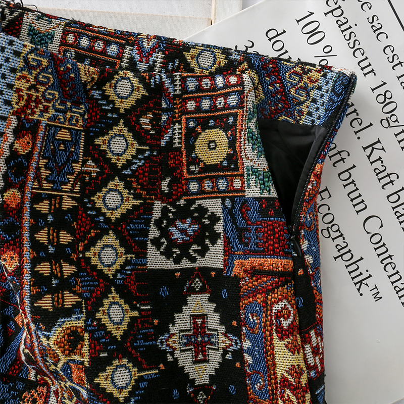2020 Skirts Woman Boho Embroidery High Waist Mini Skirt Vintage Literary Girls Chic Pattern A-line Wrap Skirts T200301