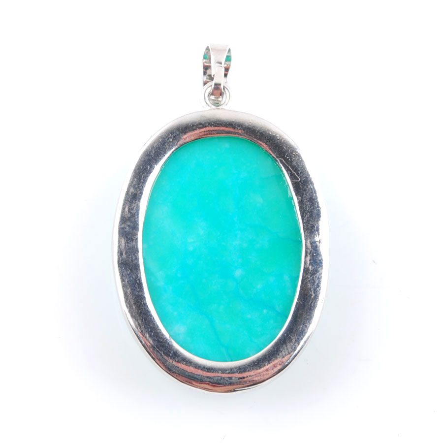 WOJIAER Natural Blue-veins stone Jade Gem Stone Pendant Oval Bead Silver Plated Healing Reiki Chakra for Necklace Jewelry BN377