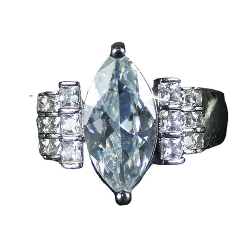 Sterg Sier Marquise Cut White Topaz CZ Dia Gemstones Eternity Wedding Ring for Women