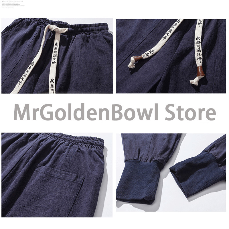 MrGoldenBowl Store Men Harem Pants Japanese Casual Cotton Linen Trouser Man Jogger Pants Chinese Baggy Pants 201027